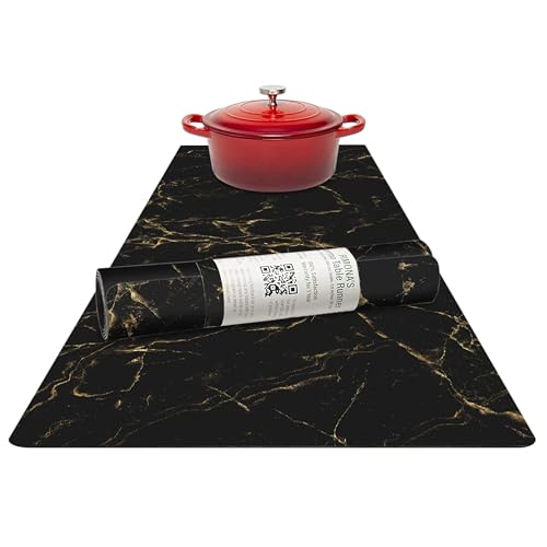RIMONA'S Heat Resistant Table Runner Trivet Mat - Black Golden Marble, 40" - color: Black Golden Marble
