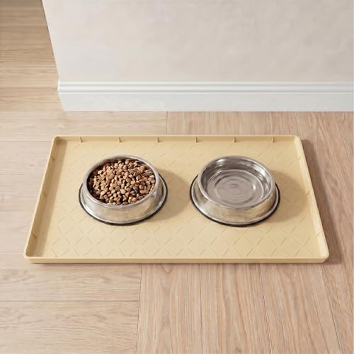 MateeyLife Silicone Waterproof Mat for Dog & Cat Food Mat 19"X12" - color: Khaki, size: 19"L x 12"W