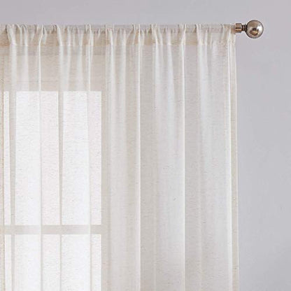 FMFUNCTEX Beige Linen Sheer Curtains,100X96 Inches, Extra Wide, 1 Panel - color: Rod Pocket| Natural, size: 100"W x 96"L (Pack of 1)
