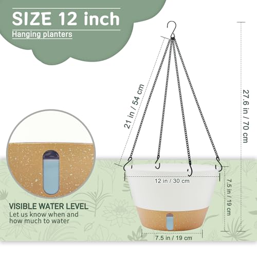 ZMTECH 대형 30.5cm(12인치) 자체 급수 벽걸이 화분, 워터 윈도우 및 체인 - color: 화이트.