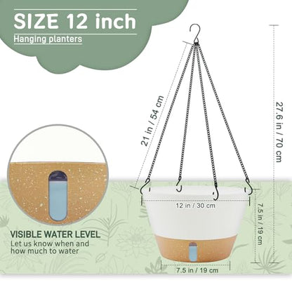 ZMTECH 대형 30.5cm(12인치) 자체 급수 벽걸이 화분, 워터 윈도우 및 체인 - color: 화이트.
