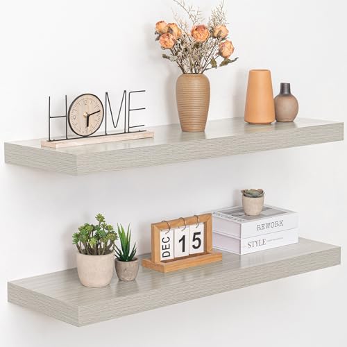 Acovy 36 Inch Floating Shelves, 12" Deep Floating Shelf Wall Mounted, 36" Wall Shelves, Rustic Deep Bookshelf, Extra Deeper & Thicker Display Shelves for Bedroom, Living Room, Gray, Set of 2 - color: Grey, size: 12"Wx36"L-2pcs