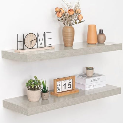 Acovy 36 Inch Floating Shelves, 12" Deep Floating Shelf Wall Mounted, 36" Wall Shelves, Rustic Deep Bookshelf, Extra Deeper & Thicker Display Shelves for Bedroom, Living Room, Gray, Set of 2 - color: Grey, size: 12"Wx36"L-2pcs