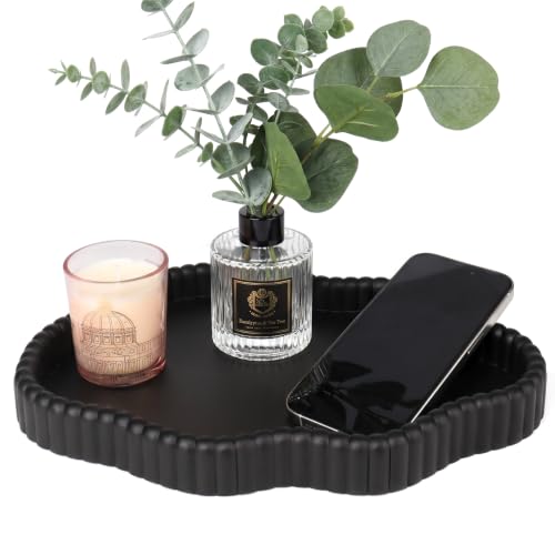 Coffee Table Tray for Home Decor,11" Cloud Resin Decorative Tray for Coffee Table Decor,Modern Organizer for Living Room&Kitchen Counter(Model B Black) - color: Black B