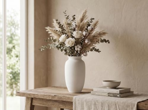 11 inch Tall Handcrafted Large White Ceramic Vase for Flowers, Home Decor - size: 11”H × 6”W