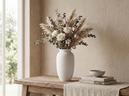 11 inch Tall Handcrafted Large White Ceramic Vase for Flowers, Home Decor - size: 11”H × 6”W