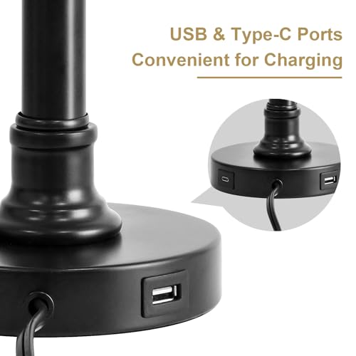 Oneach 19.5" Small Table Lamp for Bedroom, Rustic Black Lamp, USB A+C - color: Matte Black