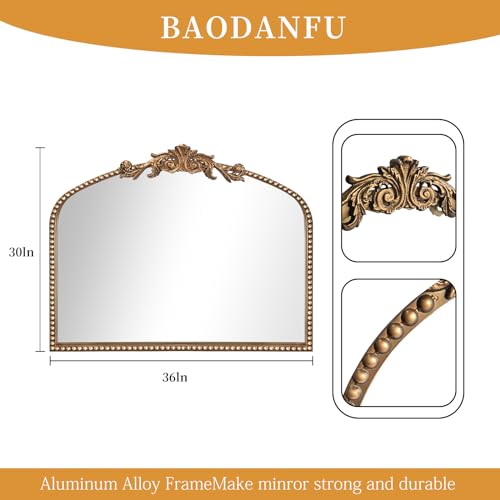 BAODANFU Baroque Arched Wall Mirror Entryway, Gold Vanity Mirror Decorative - size: 30"L x 36"W