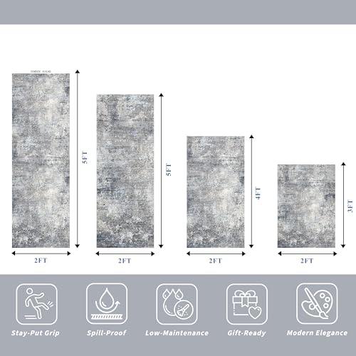 Kitchen Rug Set 4-Piece with Runner – Washable Non-Slip Floor Mats for Sink,Entryway,Hallway,Bathroom – Modern Abstract Neutral Soft Throw Rugs(Blue Grey,2x3+2x4+2x5+2x6) - color: Blue Gray, size: 2x3+2x4+2x5+2x6