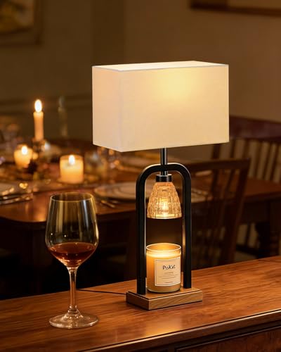 PoKat Electric Candle Warmer Lamp Black, Candle Lamp Warmer with Timer Dimmer & Wood-Like Base, Wax Light Warmer Lamp Jar Candles, Farmhouse Table Lamp for House Warming New Home Decor, Bulb Included - color: Set of 1 - Metal Black With Wood-print Finish