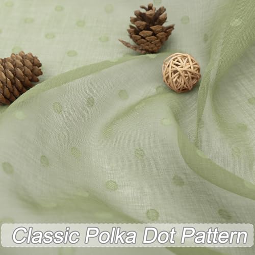 Pitalk Sage Green Sheer Curtains 84 Inch Polka Dots Pattern Voile Drapes - color: Sage Green, size: 52"W x 84"L (Pack of 2)