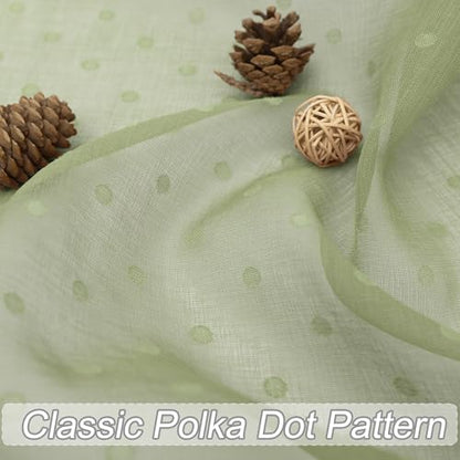 Pitalk Sage Green Sheer Curtains 84 Inch Polka Dots Pattern Voile Drapes - color: Sage Green, size: 52"W x 84"L (Pack of 2)