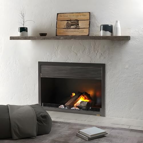 FLYJOE Solid Reclaimed Wood Floating Shelf 48inches Width and 8 inches Depth, Rustic Reclaimed Barnwood Wall Hanging Shelves with Invisible Heavy-Duty Metal Bracket，Cement Grey - color: Distressed Grey, size: 48inches-1P
