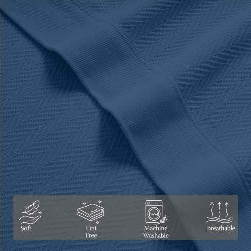 Threadmill Luxury 100% Cotton King Herringbone Blanket, Folkstone Blue - color: Folkstone Blue, size: King (106" x 92")