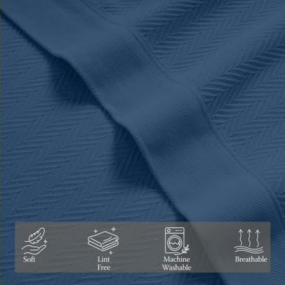 Threadmill Luxury 100% Cotton King Herringbone Blanket, Folkstone Blue - color: Folkstone Blue, size: King (106" x 92")