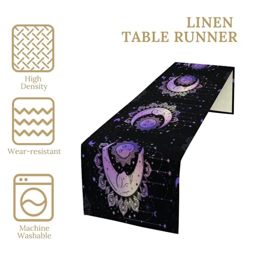 Sun Moon Table Runner, Purple Bohemian Hippie Gradient Sun, Moon and Stars Tarot Constellation Tabletop Restaurant Dining Kitchen Wedding Party 13x36 Inch - color: Moon Style-4, size: W13X L36