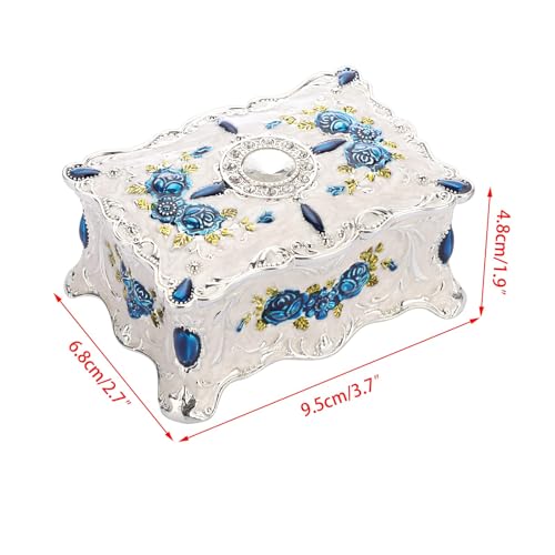 Hipiwe Antique Jewelry Trinket Box Metal Engraved Small Treasure Box - color: Silvery white, size: Small