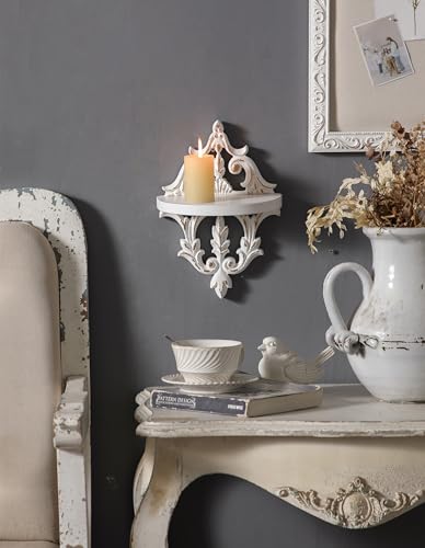 SOFE Vintage Wall Shelf, Distressed White Wood Shelves for Wall 11.8" Tall