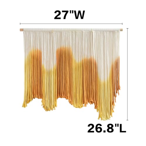 IOWER Macrame Wall Hanging Yellow Dip Dye Boho Fiber Wall Decor 27" x 26.8" - color: yellow