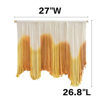 IOWER Macrame Wall Hanging Yellow Dip Dye Boho Fiber Wall Decor 27" x 26.8" - color: yellow
