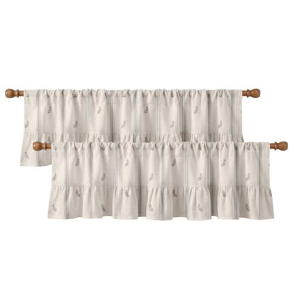 Emvency Valances for Windows, Line Ruffle Hem 2 Pack 52x18 Inch Beige Leaf - color: Leaf Beige