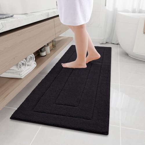 Buganda Microfiber Bathroom Rugs 59x20, Soft Shaggy Absorbent Bath Rugs - color: Black, size: 59" X 20"