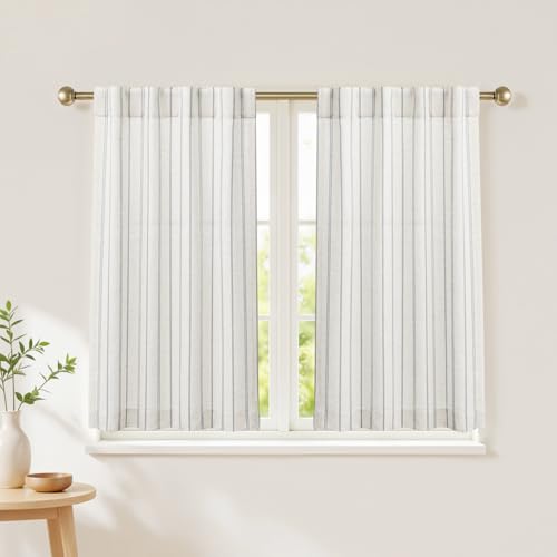 Grey Striped Kitchen Curtains,Light Filtering,2 Panels,26x36 - color: Grey, size: 26"W x 36"L (Pack of 2)