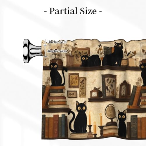 Cats on Bookshelf Abstract Valances for Windows Rod Pocket Curtain Valance 1 Panel Short Curtains for Kitchen Bathroom Living Room Bedroom Window Treatments - color: Cats on Bookshelf