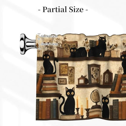 Cats on Bookshelf Abstract Valances for Windows Rod Pocket Curtain Valance 1 Panel Short Curtains for Kitchen Bathroom Living Room Bedroom Window Treatments - color: Cats on Bookshelf