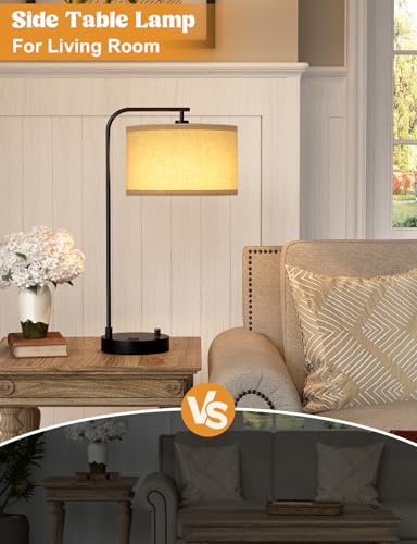 20.7" Tall Table Lamp with USB & Outlet, Fully Dimmable Nightstand Lamp - color: A-Beige Shade & Black Base