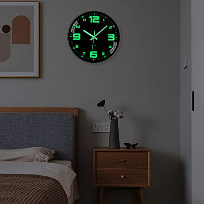 Wall Clock Glow in The Dark Battery Operated Silent 12 in - color: White