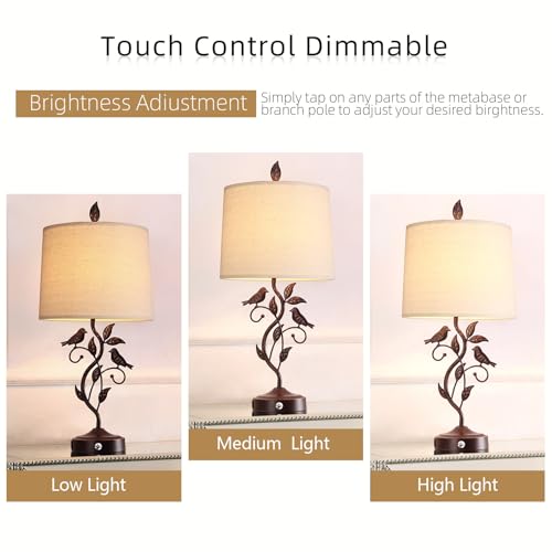 27" Touch Farmhouse Bird Table Lamps for Living Room with 2 USB C+A Ports - color: 1 Pack-‎Bronze
