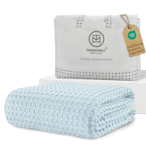 Threadmill Twin Waffle Bed Blanket, Rayon Derived from Bamboo, Light Blue - color: Light Blue, size: Twin (68" x 92")