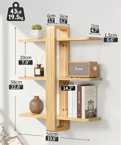 SUMGAR Floating Shelves for Wall Wood, 3 Tier Adjustable Large Shelf Unit - color: Wooden, size: 3 Tier 19.6in