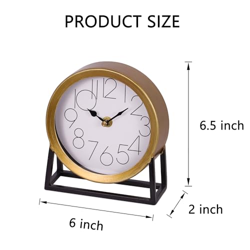 Modern Golden Table Clock on Stand, Decorative Desk and Shelf Clock, Mantel Clock Farmhouse Clock Non-Ticking, Home Décor for Living Room, Bedroom, Bedside, Desk, Gift Clock (Gold)