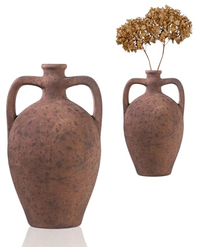 UPWOIGH 13.8in Terracotta Vase with Handles - color: Terracotta, size: 13.8''