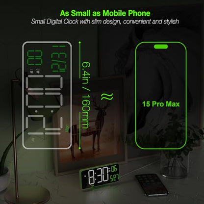 KOSUMOSU Small Digital Clock, 6.7in Alarm Clocks for Bedrooms, Auto Dimming, Room Temperature, Day of The Week, Seconds, Date, Desk Clock for Bedroom, Digital Clocks for Living Room - color: Green (White + Green Digits)
