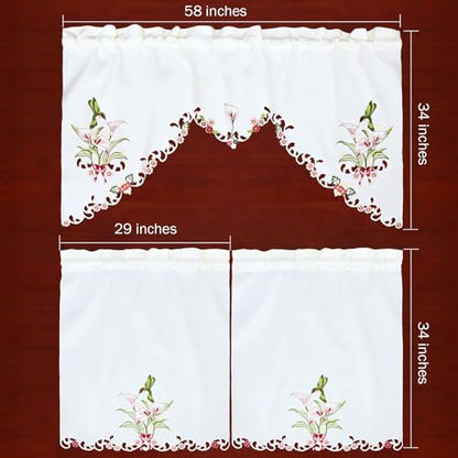 Simhomsen Embroidered Hummingbird Kitchen Window Curtain Swag and Tiers Set for Spring and Summer (Hummingbird) - color: Hummingbird