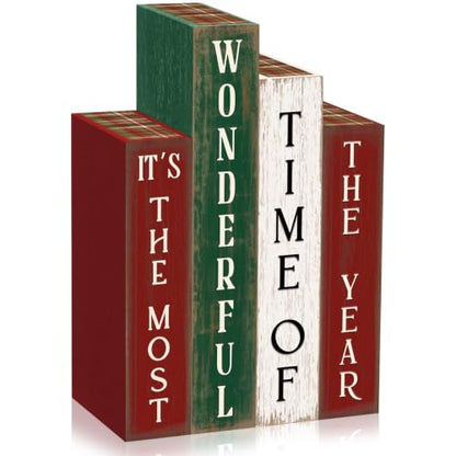 Xuhal 4 Pcs Christmas Table Decor, Rustic Wooden Christmas Xmas Books Signs - style: Christmas