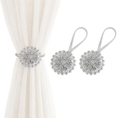 Magnetic Tiebacks for Curtain 2 Pack,Crystal Flower Holdback - color: Silver