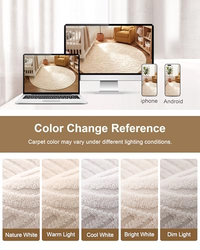 Carvapet 6.5ft Round Geometric Rug Beige Washable High Low Pile Carpet - color: Geometric Beige, size: 6.5' Round
