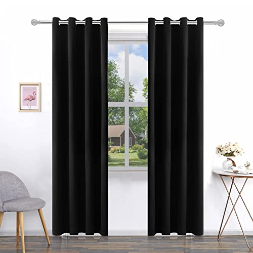 Pickluc Grommet Blackout Curtain for Living Room, Light Blocking Drapes, Thermal Insulated, Noise Reduction, 52 Inches Wide x 96 Inches Long, Black, 2 Panels - color: Black, size: 52"W x 96"L (Pack of 2)