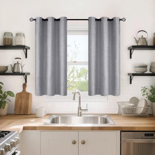 YoungsTex Grey Linen Blackout Curtains 40 Inch Length for Bedroom 2 Panels - color: Grey, size: 42"W x 40"L (Pack of 2)