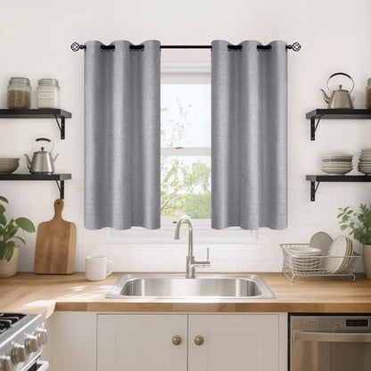 YoungsTex Grey Linen Blackout Curtains 40 Inch Length for Bedroom 2 Panels - color: Grey, size: 42"W x 40"L (Pack of 2)