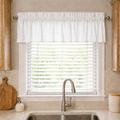 White Cotton Crochet Edge Window Valance, 18" L x 40" W, 2 Panels - color: White, size: 18"L x 40"W (Pack of 2)