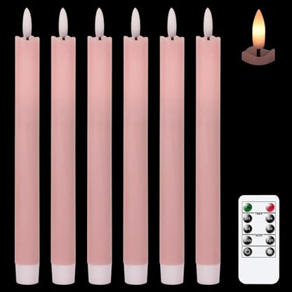 GenSwin Flameless Taper Candles LED Battery Operated Remote Timer Pink - color: Pink
