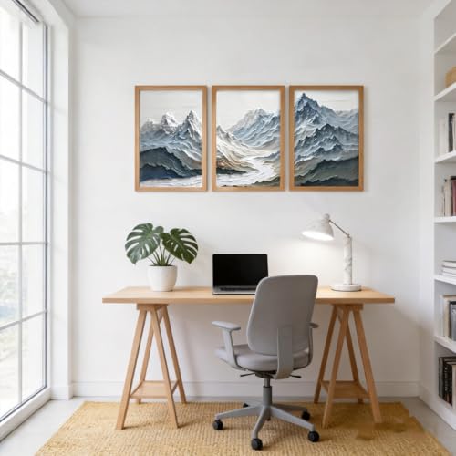 KHYEY Blue Abstract Snow Mountain Framed Wall Art Set of 3 - color: Textured Mountain Wall Art, size: 12x16 Inches