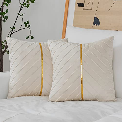 WACOMECO Velvet Throw Pillow Covers, Pack of 2 Soft Gold Decorative Cushion Covers for Couch Sofa Living Room Home Decoration, Cream White, 18x18 inch - color: Cream White, size: 18" x 18" (Pack of 2)