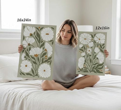 hijyord 3Pcs Boho Wildflowers Canvas Wall Art Unframed - color: Green-Poster, size: 24"L x 16"W