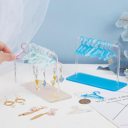 PH PandaHall 32 Holes Earring Hanger Stands Acrylic Earring Holder Rack with Mini Hangers Earring Display Earring Closet Ear Stud Organizer for Retail Personal Exhibition, Iridescent Clear Blue Mixed - color: Colorful